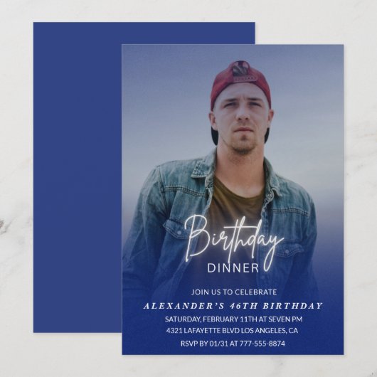 誕生日ディナー 46歳の誕生日招待状 写真 男性 招待状 (正面/裏面)