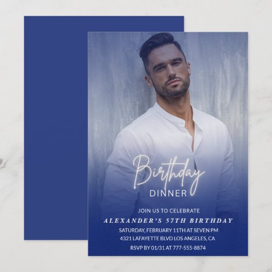 誕生日ディナー 57歳の誕生日 招待状 写真 男性 (正面/裏面)