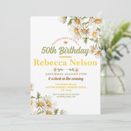 誕生日デイジーパーティー招待状任意の年齢フローラ 招待状 (スタンド正面)