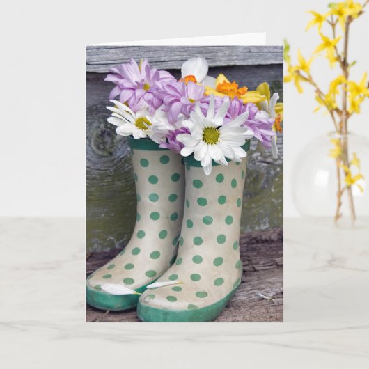 誕生日デイジーブーケのブーツ カード (黄色い花)