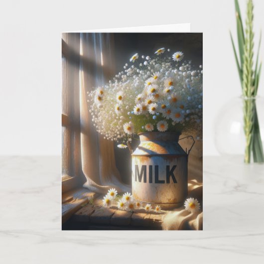 誕生日デイジーブーケインオールドミルク缶 カード (正面)