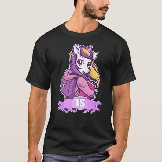 誕生日デコール15歳の女の子スクールタイムユニコ Tシャツ (正面)