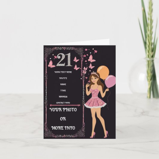 誕生日デザインとパーソナライズされた写真オプション 招待状 (正面)