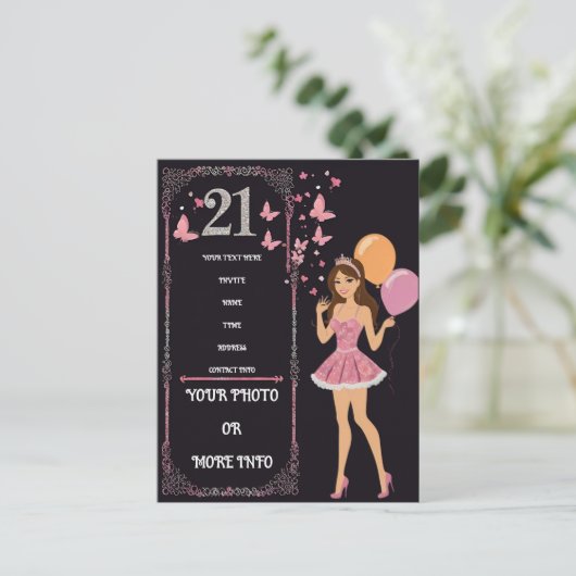 誕生日デザインとパーソナライズされた写真オプション 案内ポストカード (スタンド正面)