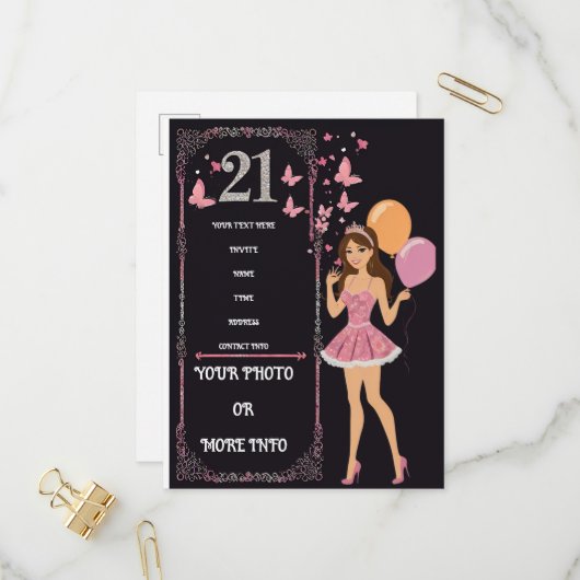 誕生日デザイン　写真を入れてオリジナルに インビテーションポストカード (正面/裏面インサイチュ)