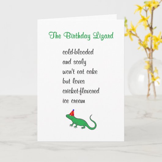 誕生日トカゲAおもしろいハッピーバースデー詩 カード (黄色い花)