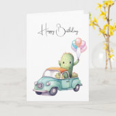 誕生日トラックにおける水彩レトロサボテン カード (黄色い花)