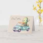 誕生日トラックにおける水彩レトロサボテン カード (黄色い花)