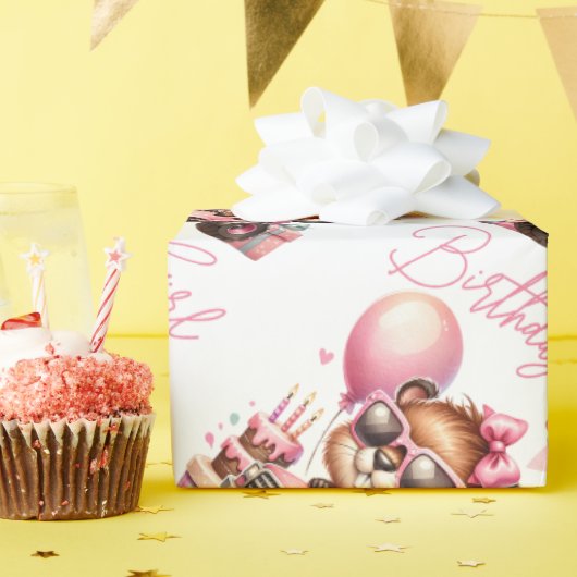 誕生日トラックに乗った女の子 ラッピングペーパー (誕生日パーティー)