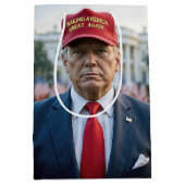 誕生日トランプと赤いMAGA帽子 ミディアムペーパーバッグ (正面)