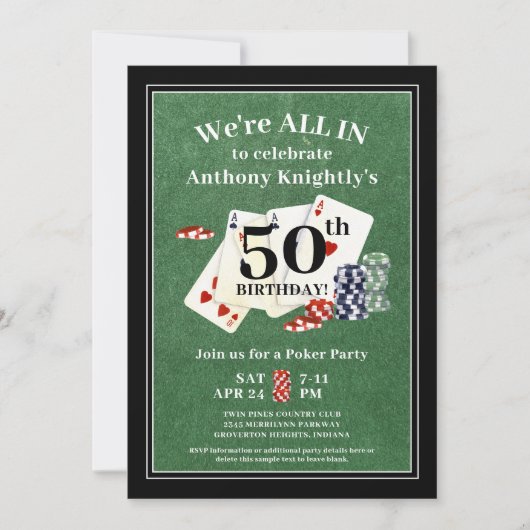 誕生日トランプのポーカーカードパーティー任意の年齢 招待状 (正面)
