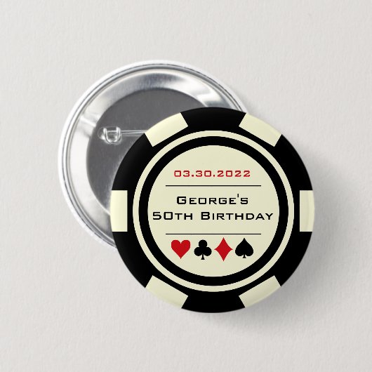 誕生日トランプのポーカーチップカジノテーマレッドブラック 缶バッジ (正面&裏面)
