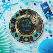 誕生日トランプのポーカーチップ – ティール（緑がかった色） ペーパープレート (パーティー)