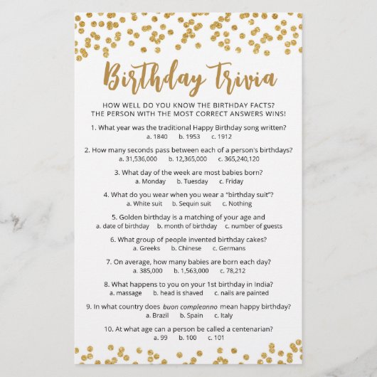 誕生日トリビアゲームと回答バースデーパーティー (正面)