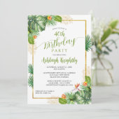 誕生日トロピカルパームボタニカルフローラグリーン金ゴールド 招待状 (スタンド正面)