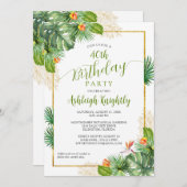 誕生日トロピカルパームボタニカルフローラグリーン金ゴールド 招待状 (正面/裏面)