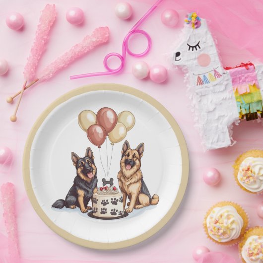 誕生日ドイツシェパードドッグスお誕生日ケーキ ペーパープレート (パーティー)