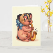 誕生日ドッグとサックス カード (黄色い花)