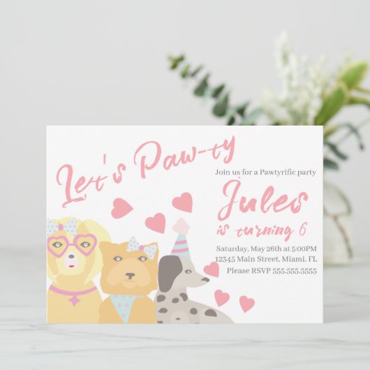 誕生日ドッグポーティパーティーハートバレンタイン 招待状 (スタンド正面)