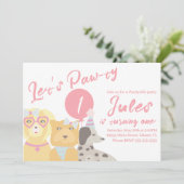 誕生日ドッグポーティパーティーバルーンピンク 招待状 (スタンド正面)