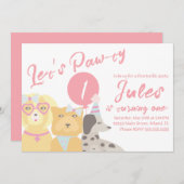 誕生日ドッグポーティパーティーバルーンピンク 招待状 (正面/裏面)