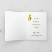 誕生日ドーターウォーターカラーヒマワリ、フローラ カード (内部)