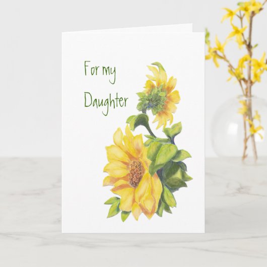 誕生日ドーターウォーターカラーヒマワリ、フローラ カード (黄色い花)