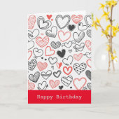 誕生日ドードルハート赤と黒のヒッスター カード (黄色い花)