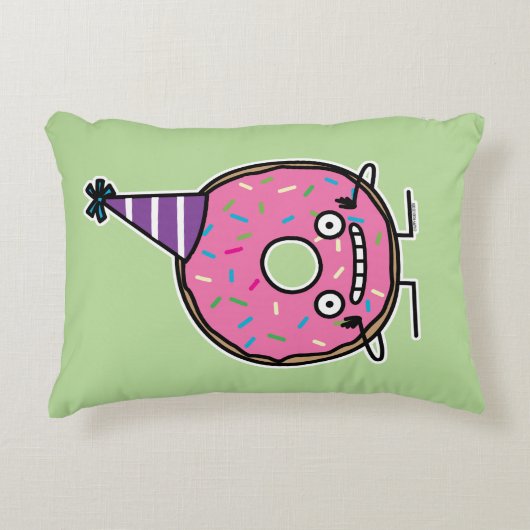 誕生日ドーナツピンクのアイシングはパーティーの帽子を振りかけます アクセントクッション (正面)