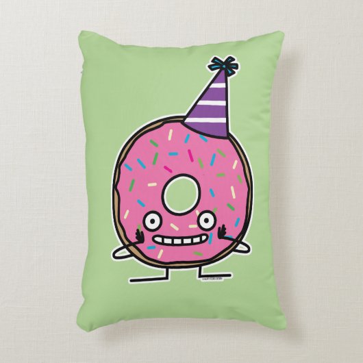 誕生日ドーナツピンクのアイシングはパーティーの帽子を振りかけます アクセントクッション (正面(垂直))