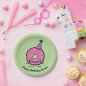 誕生日ドーナツピンクのアイシングはパーティーの帽子を振りかけます ペーパープレート (パーティー)