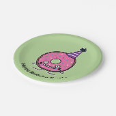 誕生日ドーナツピンクのアイシングはパーティーの帽子を振りかけます ペーパープレート (アングル)