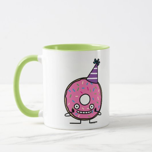 誕生日ドーナツピンクのアイシングはパーティーの帽子を振りかけます マグカップ (左)