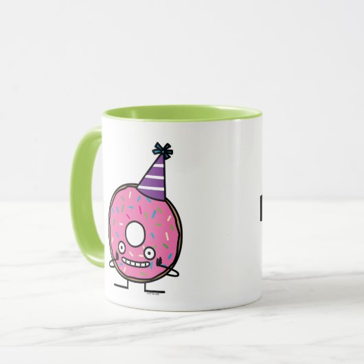 誕生日ドーナツピンクのアイシングはパーティーの帽子を振りかけます マグカップ (正面左)