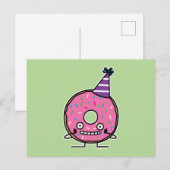 誕生日ドーナツ ピンクのアイシング スプリンクラーズ パーティーハット ポストカード (正面/裏面)