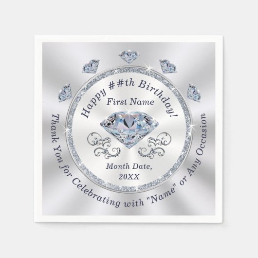 誕生日ナプキパーソナライズされたン、カクテルまたは3サイズ スタンダードカクテルナプキン (正面)