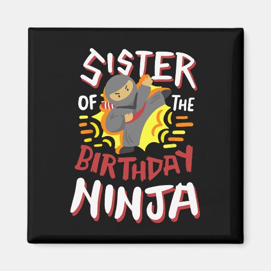 誕生日ニンジャ空手キッズの姉妹 誕生日パーティー マグネット (正面)