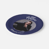 誕生日ネイビーの青い白い写真 ペーパープレート (アングル)