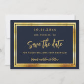 誕生日ネイビーの青い金ゴールド写真を保存する日付カード 招待状 (正面)