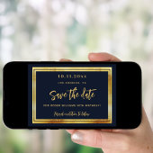 誕生日ネイビーの青い金ゴールド写真を保存する日付カード 招待状