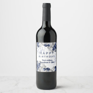 誕生日ネイビーバルーン ワインラベル