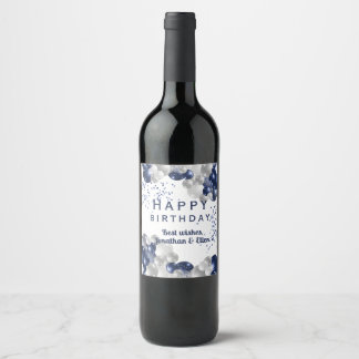 誕生日ネイビーバルーン ワインラベル