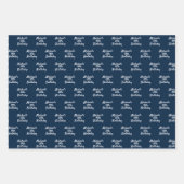 誕生日ネイビーブルーのホワイトネームスクリプト ラッピングペーパーシート (正面)