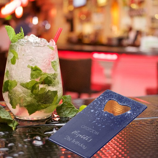 誕生日ネイビーブルーグリッターダスト名 クレジットカード栓抜き