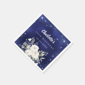 誕生日ネイビーブルーグリッターホワイト花模様 スタンダードカクテルナプキン (角)
