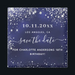 誕生日ネイビーブルーグリッター日付磁石を保存 マグネット<br><div class="desc">ネイビーブルーの背景は、青の色は不均一である。銀飾フェイクのグリッターの塵で日付と名前/年齢18 （または任意の年齢）をパーソナライズして追加する。文字：日付の保存は大きな書トレンディーの手入力スタイルスクリプトで行う。</div>