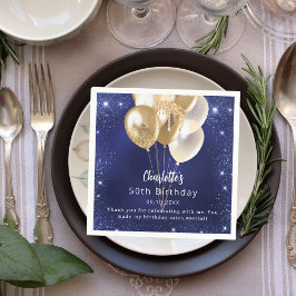 誕生日ネイビーブルーグリッター金ゴールドバルーン感謝していユー スタンダードカクテルナプキン