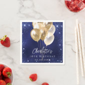 誕生日ネイビーブルーグリッター金ゴールドバルーン スタンダードカクテルナプキン (インサイチュ)