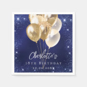 誕生日ネイビーブルーグリッター金ゴールドバルーン スタンダードカクテルナプキン (正面)