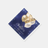 誕生日ネイビーブルーグリッター金ゴールドバルーン スタンダードカクテルナプキン (角)